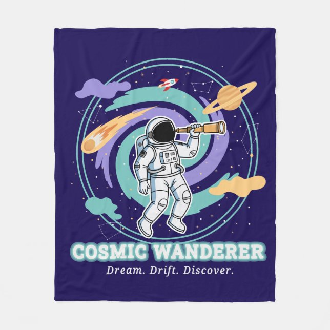 Cosmic Wanderer Astronaut Telescop Fleecefilt (Framsidan)