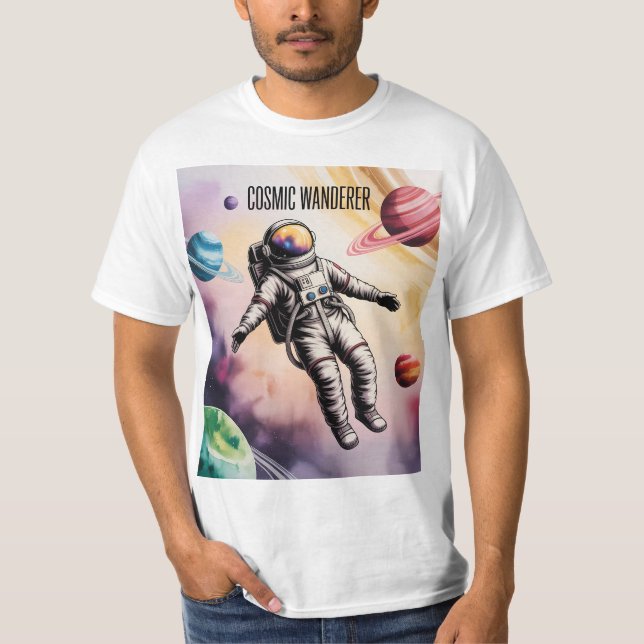 Cosmic Wanderer – Floating Astronaut Space T-Shirt (Framsida)