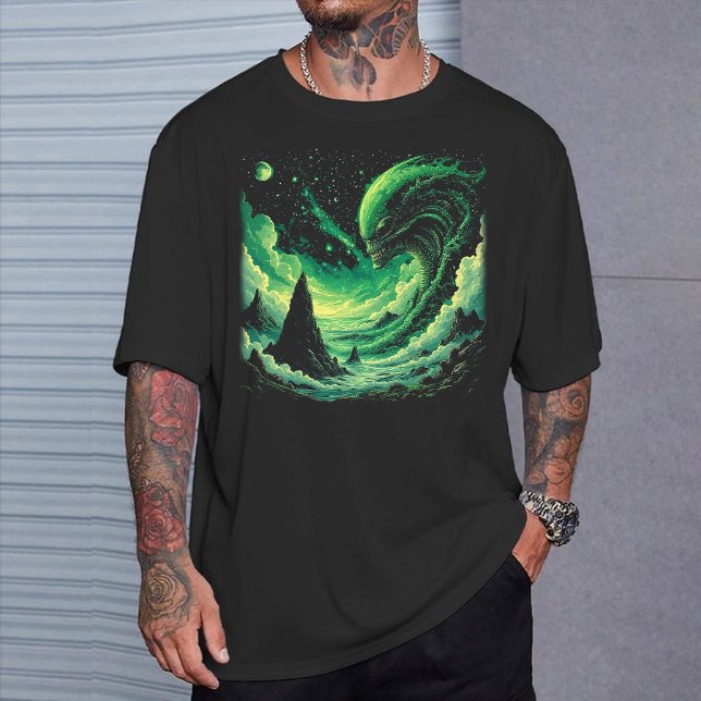 Cosmic Wave T-Shirt: Glowing Green alien Art T Shirt (Skapare uppladdad)