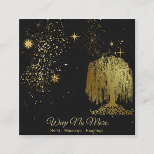 *~* Cosmic - Weeping Willow Träd Guld Universe Fyrkantigt Visitkort