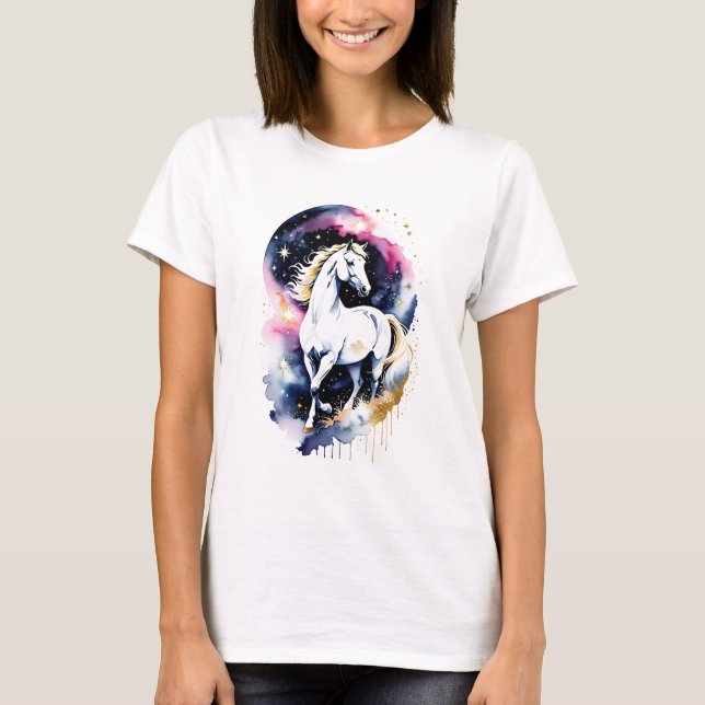 Cosmic White Horse T Shirt (Framsida)