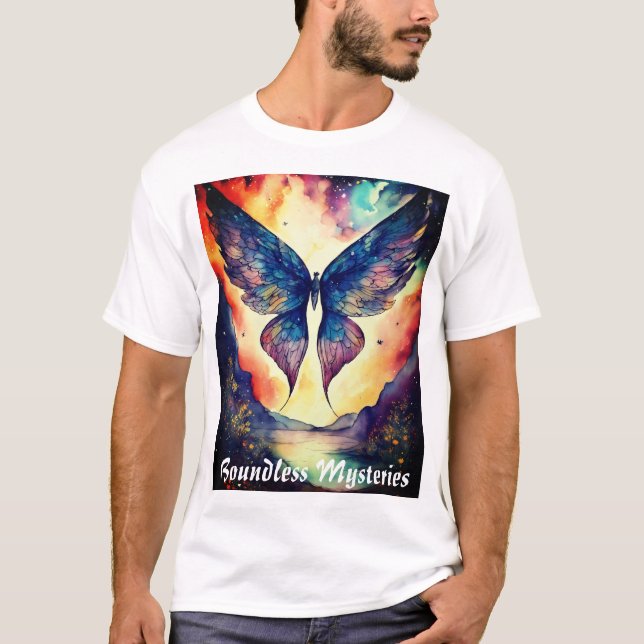 Cosmic Winged Glimpse - Bläck Teckning Art-utskrif T Shirt (Framsida)