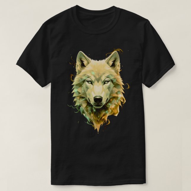 Cosmic Wolf Geometric Mystical Animal Art T Shirt (Design framsida)