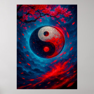 Cosmic Yin Yang med Cherry Blommars Fantasy Poster