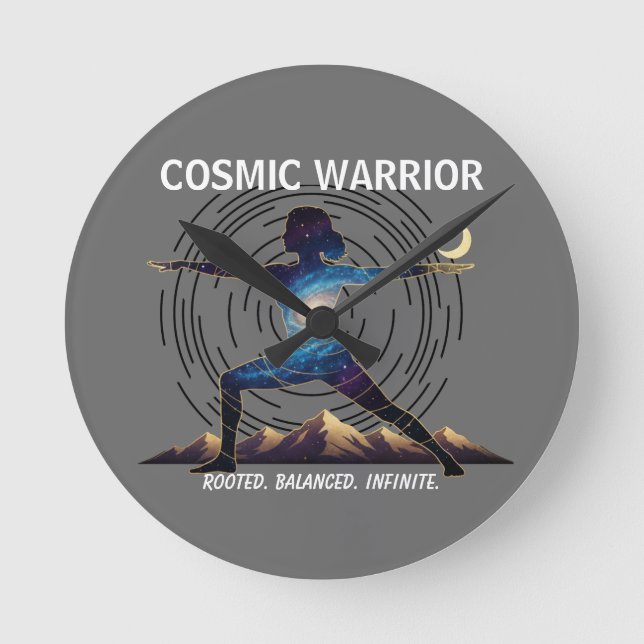 Cosmic Yoga Warrior | Galaxy Body Pose (NO NUMBERS Rund Klocka (Framsida)
