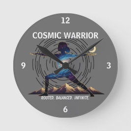 Cosmic Yoga Warrior - Galaxy Body Pose Rund Klocka