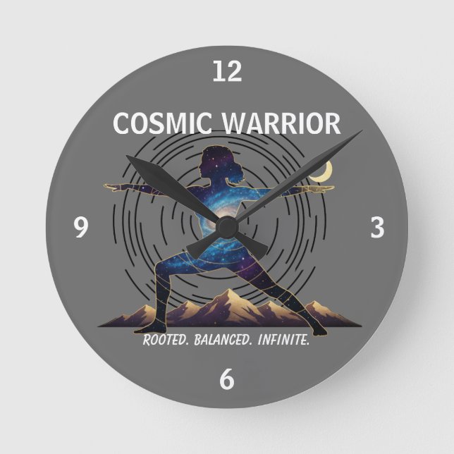 Cosmic Yoga Warrior - Galaxy Body Pose Rund Klocka (Framsida)