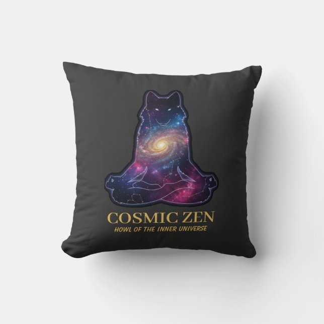 Cosmic Zen Wolf | Meditating Galaxy Spirit Animal  Kudde (Framsida)