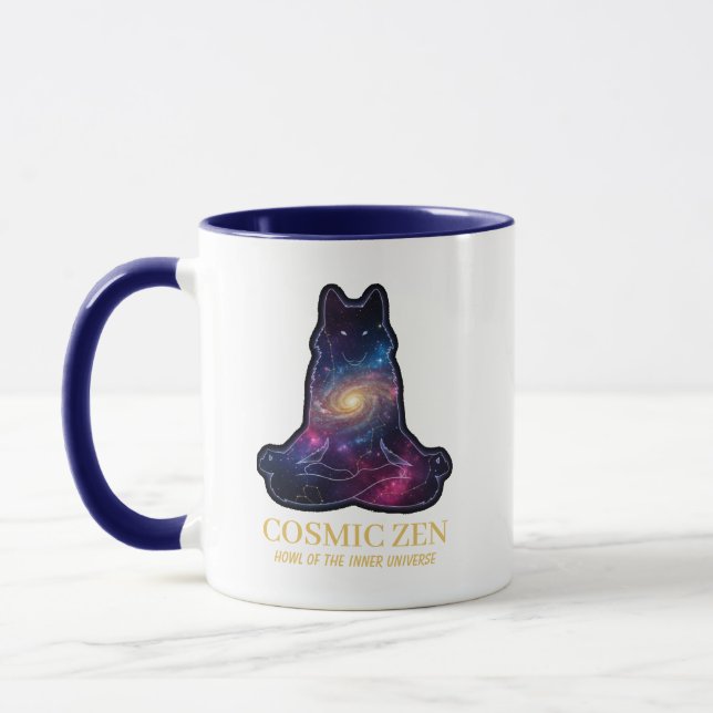 Cosmic Zen Wolf – Meditating Galaxy Spirit Animal  Mugg (Vänster)