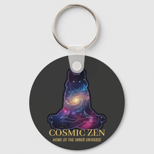 Cosmic Zen Wolf | Meditating Galaxy Spirit Animal  Nyckelring (Framsida)