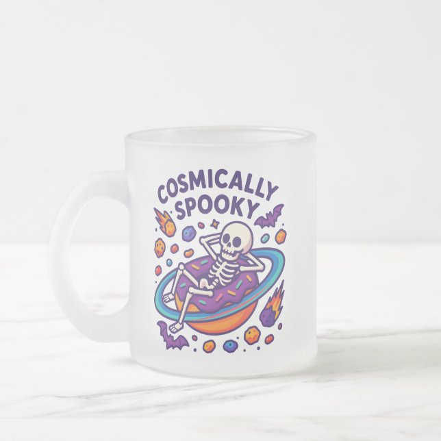 Cosmically Spooky Design Space Skeleton Halloween Frostad Glasmugg (Vänster)