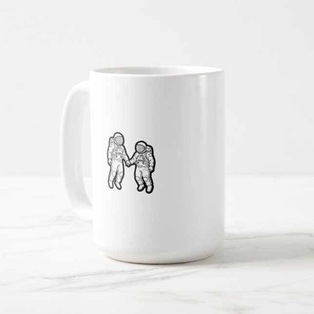 Cosmiska assistenter - Astronauts Holding Händer Kaffemugg (Framsida vänster)