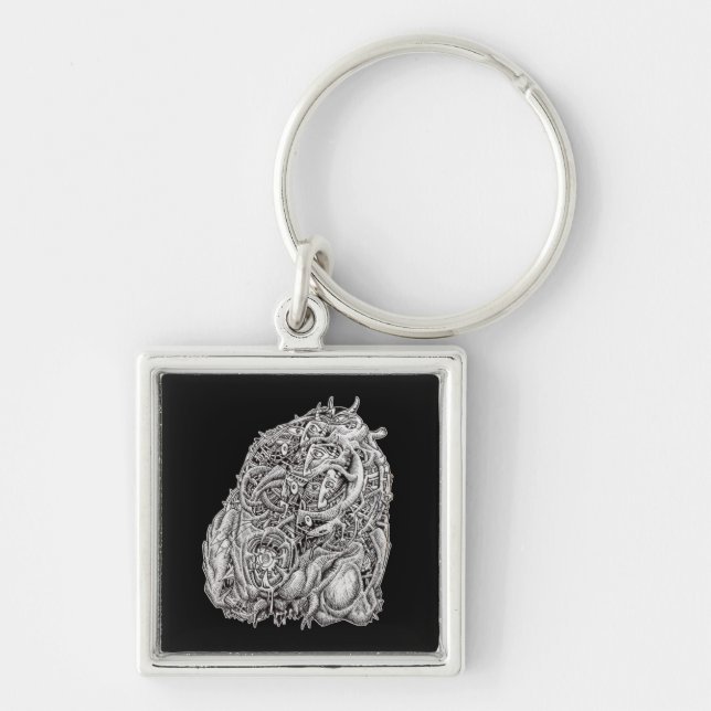 Cosmograf Head av Brian Benson Fyrkantig Silverfärgad Nyckelring (Framsidan)