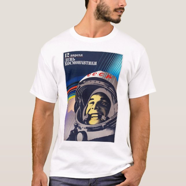 Cosmonautdagen YURI GAGARIN Sovjetrymdprogram Po T Shirt (Framsida)