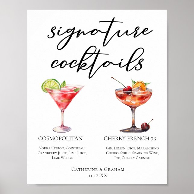 Cosmopolitan Cherry Fransk 75 Cocktails Menu Poster (Framsidan)