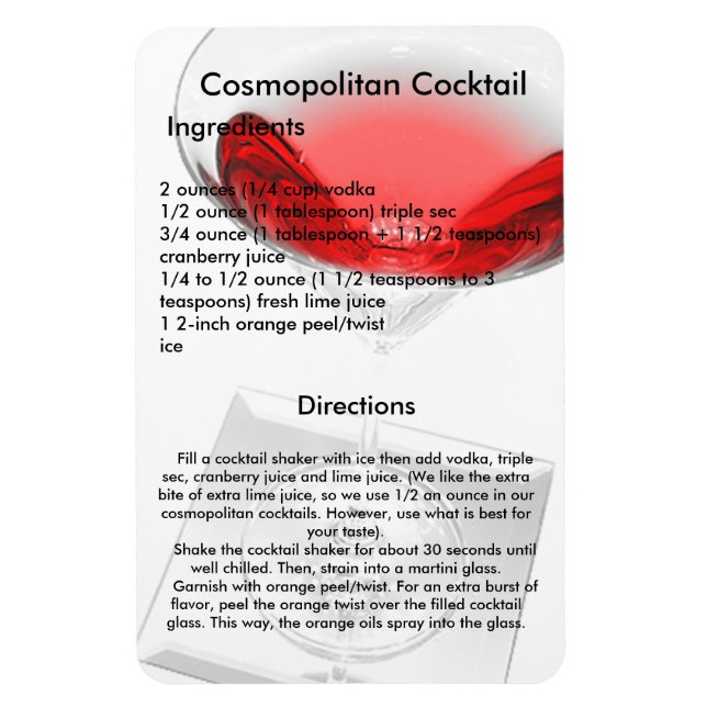 Cosmopolitan Cocktail Drink Recipe Magnet (Vertikal)