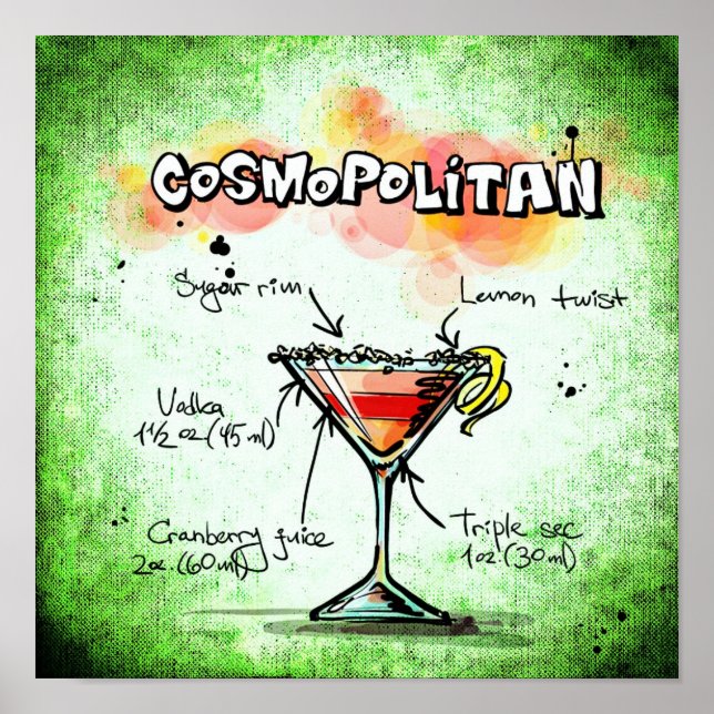Cosmopolitan Cocktail-receptet poster hemdekaler (Framsidan)