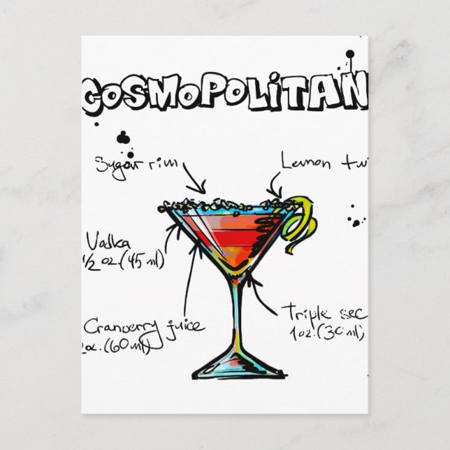 Cosmopolitan Cocktail Recipe Vykort (Framsida)