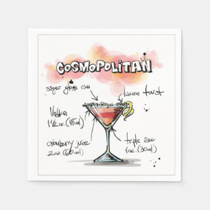Cosmopolitan Drink Recipe Cocktail Napkin Pappersservett