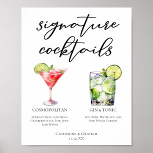 Cosmopolitan Gin & Tonic Namnteckning Cocktails Me Poster