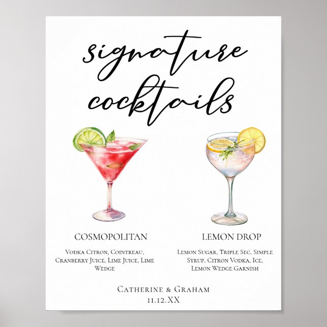Cosmopolitan Lemon Drop Namnteckning Cocktails Men Poster (Framsidan)