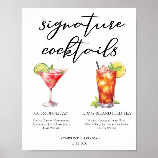 Cosmopolitan Long Island Namnteckning Cocktails Me Poster (Framsidan)