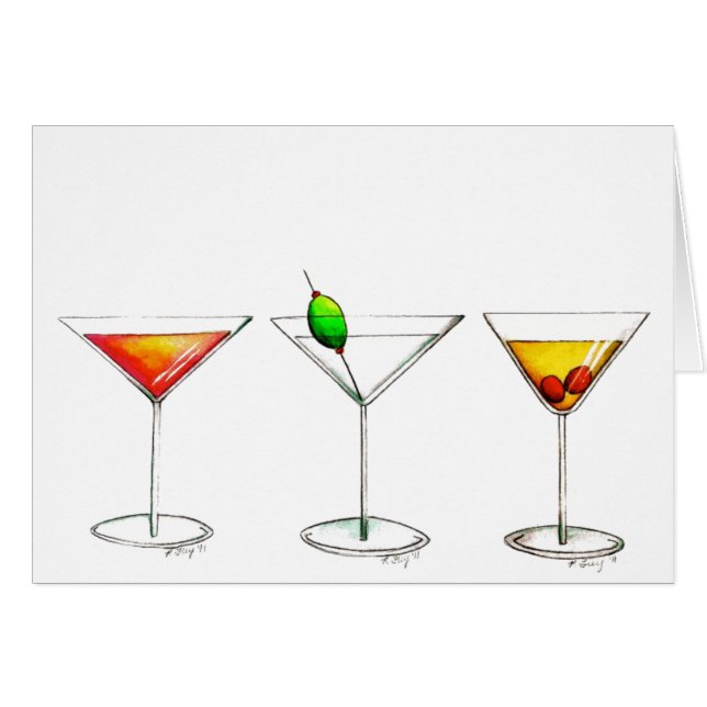 Cosmopolitan Martini Manhattan Cocktail Drink Card Hälsningskort (Framsidan Horizontal)