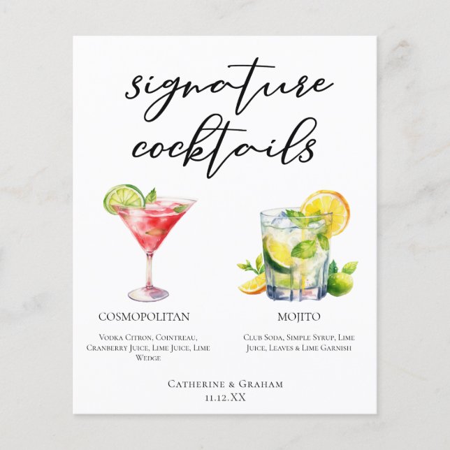 Cosmopolitan Mojito Namnteckning Cocktails Menu (Framsida)