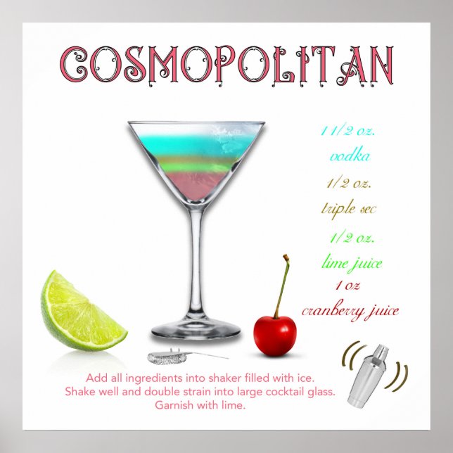 Cosmopolitan Vintage Cocktail Recipe Poster (Framsidan)