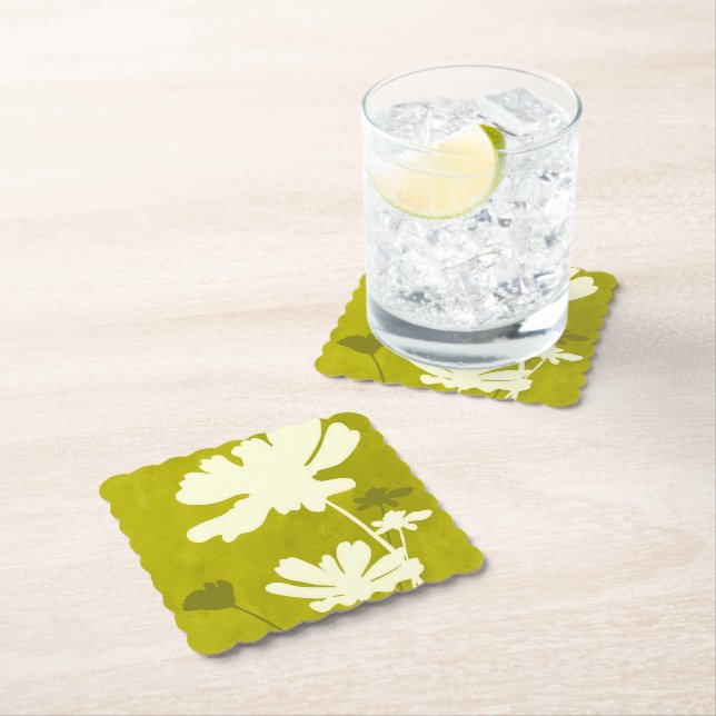 Cosmos Blommigt Silhouette Lime Green Summer Home Underlägg Papper (Insitu)