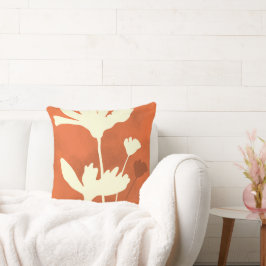 Cosmos Blommigt Silhouette med orangens bakgrund Kudde