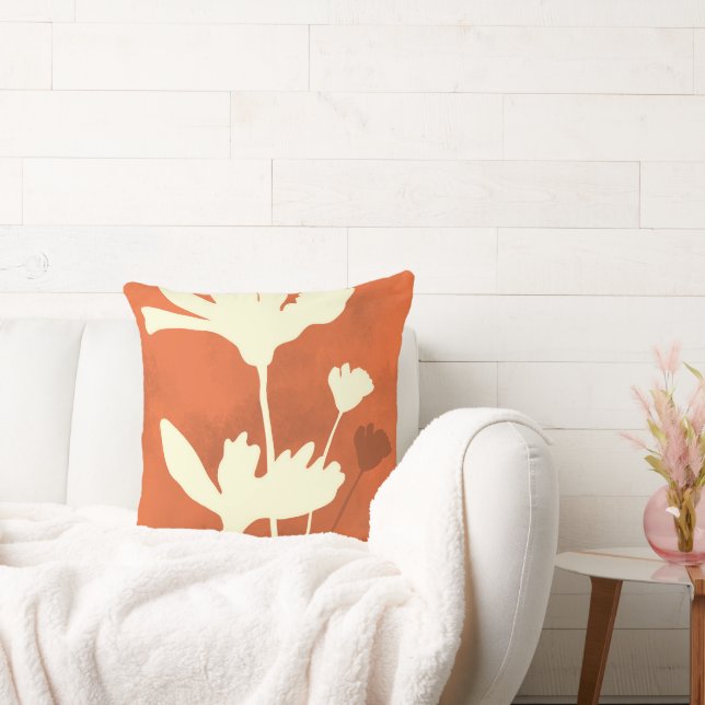 Cosmos Blommigt Silhouette med orangens bakgrund Kudde (Soffa)