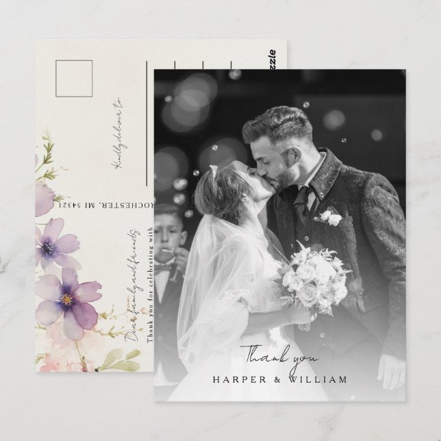 Cosmos blommor tack vare fotot bröllop Postcard Vykort (Fram/baksida)