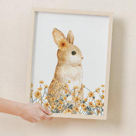 Cosmos Bunny Flower Woodland Nursery Decor Poster
