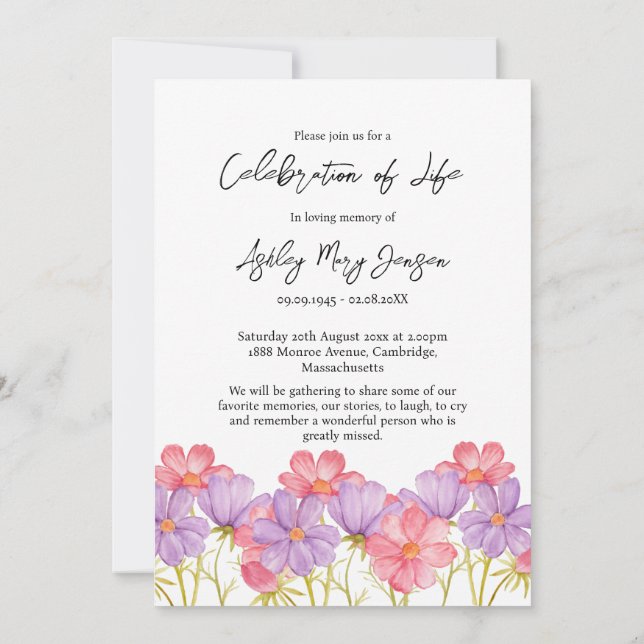 Cosmos Celebration of Life Photo Funeral Inbjudningar (Baksida)