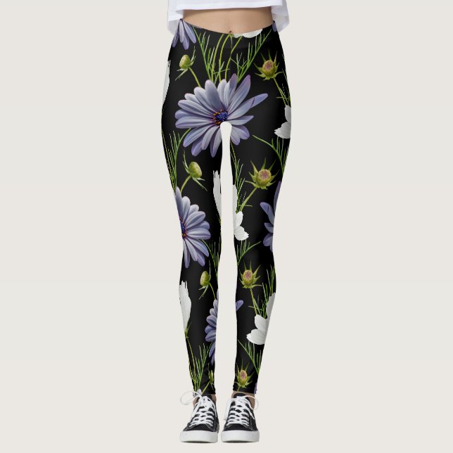 Cosmos Daisy Blommigt Sömlös kollage Leggings (Framsida)