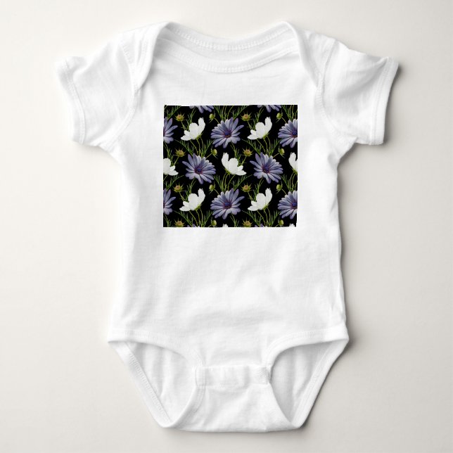 Cosmos Daisy Blommigt Sömlös kollage T Shirt (Framsida)