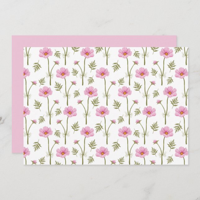 Cosmos Floral Botanical Note Card Anteckningskort (Fram/baksida)