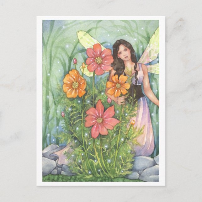 Cosmos Flower Fairy Fantasy Art Postcard Vykort (Framsida)