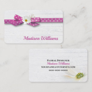 Cosmos Flower in Polka Dot Ribbon Visitkort