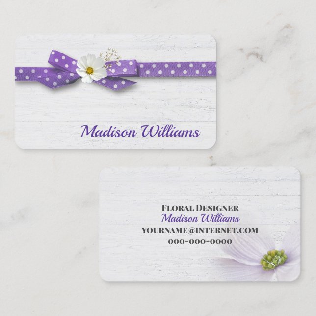 Cosmos Flower in Polka Dot Ribbon Visitkort (Fram/baksida)