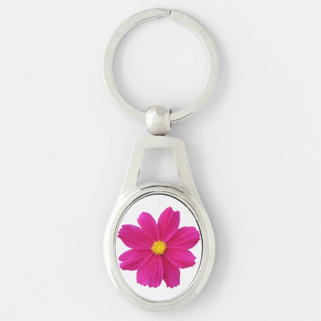 Cosmos Flower Keychain Ovalt Silverfärgad Nyckelring (Framsidan)