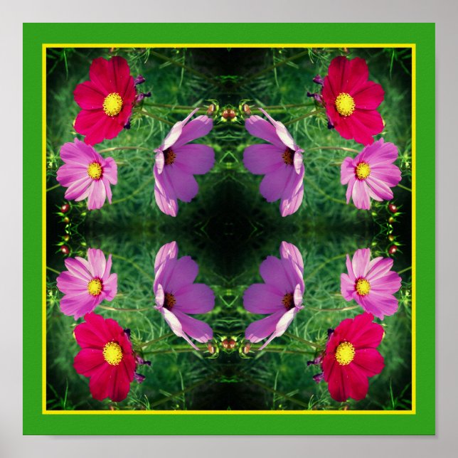 Cosmos Flower Trio Spegel Abstrakt Poster (Framsidan)