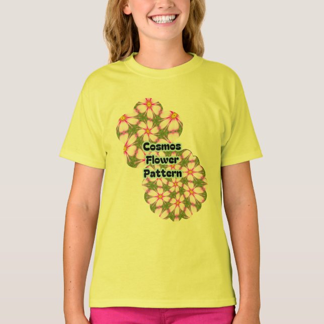 Cosmos Flowers Mönster T Shirt (Framsida)
