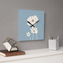 Cosmos Flowers Silhouettes Modern Blommigt Wall Fyrkantig Klocka