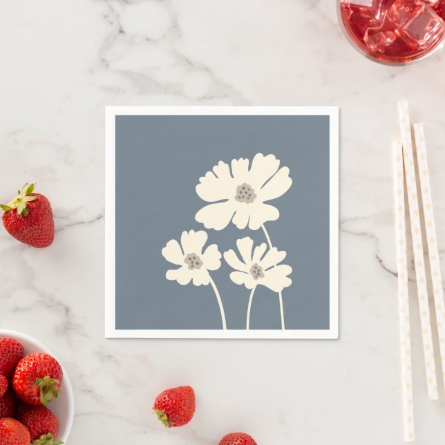 Cosmos Flowers Silhouettes Modern Blommigt Wall Pappersservett (Insitu)