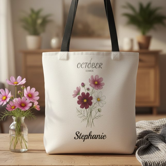 Cosmos Födelsedagsblomma Oktober Tygkasse (October birth month flower Cosmos birthday tote bag)
