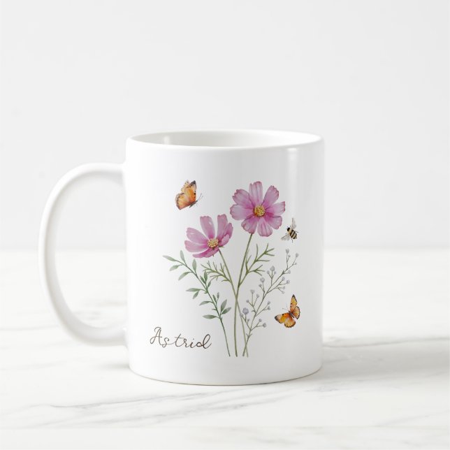Cosmos födelsemånadsblomma kaffemugg (Vänster)