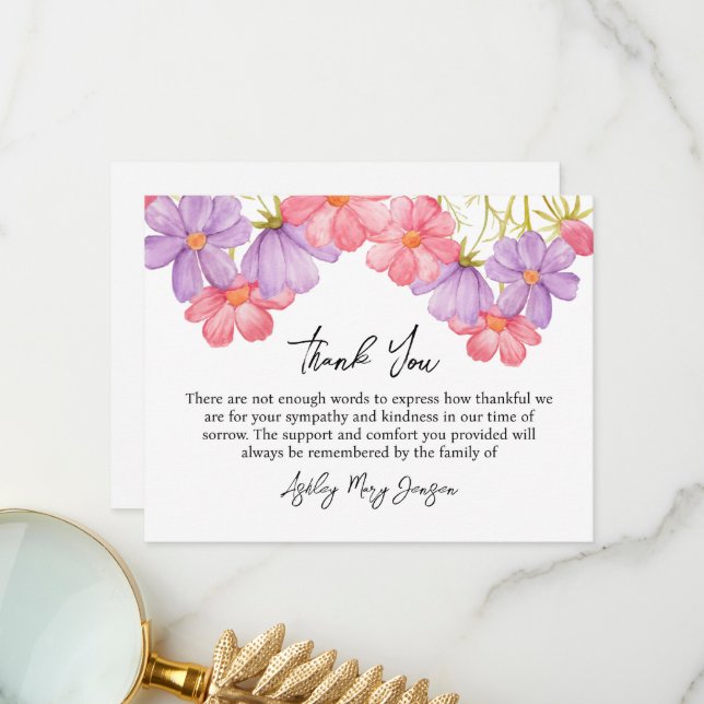 Cosmos Funeral Thank You Card Bereavement Tack Kort (Fram/Back In Situ)