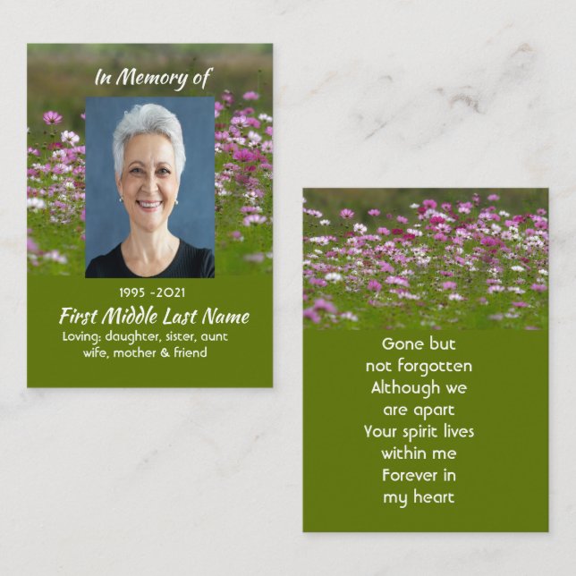 Cosmos Garden Flowers Memorial Keepsake  Visitkort (Fram/baksida)